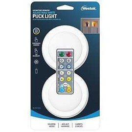 Westek BL-PCCT-W2 Adjustable White LED Puck Light with Remote - 2PK