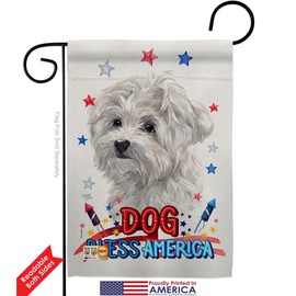 Breeze Decor Patriotic Maltese Garden Flag Pack Dog Puppy Spoiled Paw Canine Fur Pet Nature Farm Animal Creature Applique House Decoration Banner Small Yard Gift Double-Sided, Made in USA