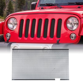 AggAuto Grill Mesh Insert Compatible With Jeep Wrangler JK JKU 2007-2018, Aluminum Alloy Metal Front Grille Inserts Grid Honeycomb Hole Black