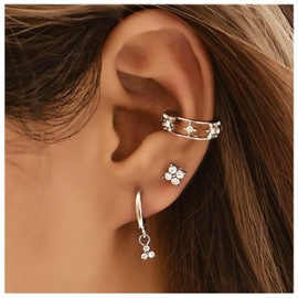 Cimenexe Bohemian Crystal Dangle Hoop Earrings Paved Cz Studs Earrings Crystal Star Ear Cuff Earrings Silver Rhinestone Earrings Multiple Piercing Earrings Set Jewelry for Women and Girls Gifts