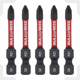 5X Bull Bits 50mm PZ1 Impact Screwdriver Bits Set – Pozi Pozidriv, Shock Zone, S2 Steel, Torsion Zone