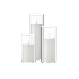 Set of 6 Pillar Candles with Clear Glass Cylinder Vases – Elegant Candle Holders for Tall Slim Pillar Candles, Ideal for Wedding Centerpieces (2.6'' x 4.7'', 5.9'', 7.9'', White)