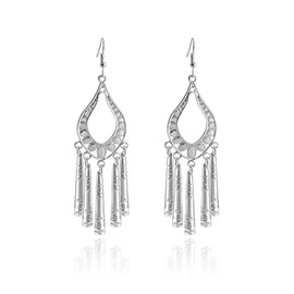 Teppdfann Silver Boho Chandelier Earrings Intricate Bohemian Earrings with Filigree and Tassel Earrings for Women Trendy