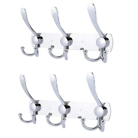 LYLIN Coat Hook, Hook Rail, Stainless Steel Rustproof Towel Hook, Wall Hook, Coat Rail, Vintage Jacket Holder, Wall for Kitchen, Bathroom, Bedroom (Silver, 9 Hooks, 2 Pieces)