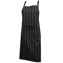Classic Home Store Woven Stripe 100% Cotton Butchers Apron with Pocket Black