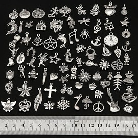 RUBYCA 160Pcs Assorted Mixed Silver Charms Pendants for Bracelets Jewelry Making Crafting Supplies, Tibetan Silver Color Charms, Just Like The Picture (Mix5)
