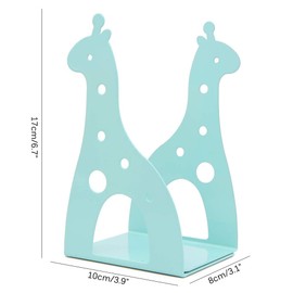 Cute Cartoon Giraffe Shape Nonskid Metal Bookends Book End Books Holder Desk Organizer for Kids Gift Home Office Decoration (Green)