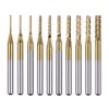 10pcs 0.8-3mm Titanium Coated Engraving Milling Cutter Carbide Bits, 1/8'' Shank for Dremel Rotary Tools by YEEZUGO