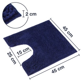WohnDirect Bath Mat Set of 2 – Dark Blue 45 x 45 cm with Toilet Cut-Out – Non-Slip & Washable – Bath Mat, Bathroom Rug, Toilet Mat