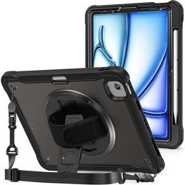 for iPad Air 11-inch 7th (M3) 2025/ 6th (M2) 2024/ Air 5th / 4th Gen 10.9"/ iPad Pro 11" 4th/3rd/2nd/1st Gen, Heavy Duty Shockproof Cover with Hand Strap 360 Degree Rotatable Kickstand -Black:_Black