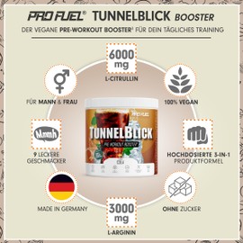 ProFuel Pre-Workout-Booster3 COLA 440g - unglaublich lecker - TUNNELBLICK Trainingsbooster3 mit Citrullin, Arginin, Taurin, Koffein, Guarana und Magnesium - optimal hochdosiert - 100% vegan