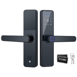 VLUOO Door Lock Fingerprint Smart Door Lock with Handle, Biometric Door Locks with 2 Mechanical Keys and 2 IC Cards for Hotels, Offices and Homes
