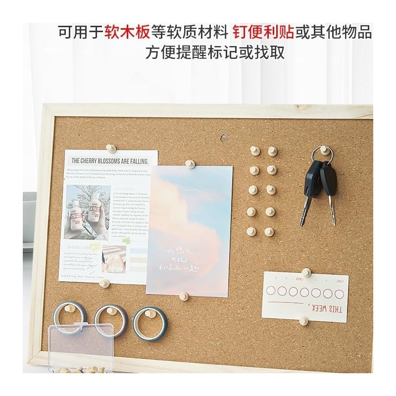 Pack of 50 wooden push pins, thumbtacks wood for cork