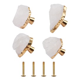 INCREWAY Stone Cabinet Knobs,4PCS Natural Crystal Drawer Handles with Golden Edge Healing Stone Knobs Brass knobs for Cabinet Door