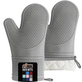 GORILLA GRIP BPA-Free Soft Silicone Oven Mitts, Heat Resistant and Waterproof Cooking Gloves, Thick Cotton Lining, Flexible Gripping for Baking Grilling, Kitchen Potholders Set of 2, 12.5x8.3, Gray
