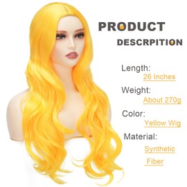 Sabosi Yellow Wig Long Curly Wavy Cute Colorful Wigs Middle Part Synthetic Hair Wigs for Christmas Cosplay Daily Party Wigs