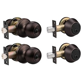 Probrico Oil Rubbed Bronze Entry Door Knob and Double Cylinder Deadbolt Combo Pack, Lock Set for Front Door and Entrance Gate, Keyed Alike Handleset, Set of 2