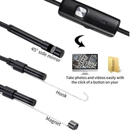 Endoscope Camera, USB Industrial Borescope with 6 LED Lights, 7mm Probe Pipe Inspection Snake Camera IP67 Waterproof for Android, for Windows(1 Meter / 3.3ft)