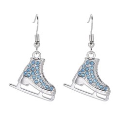 Skating Shoe Dangle Earring for Women Stainless Steel CZ Crystal Ice Skating Piercing Drop Studs Figure Skating Dangling Earrings Birthday Fashion Gifts for Skate Lover Sports Style (Blue CZ)