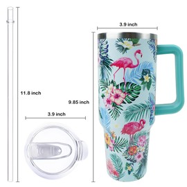 40 oz Tumbler with Handle and Straw, Stainless Steel Insulated Cup with Leak Proof Lid and Straw Lid, Keep Drinks Cold and Hot for Hours(Flamingo)