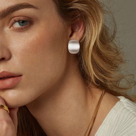 EleQueen 2 Pairs Matte Gold Sliver Pierced Dangle Earrings, Gold Earrings Stud Earrings for Women Fashion Lightweight Dainty Jewelry Gift