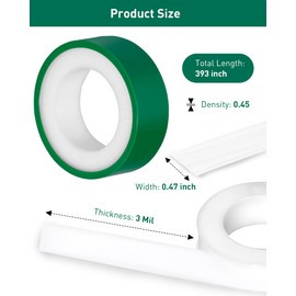XEHAHOSH 4 Roll Plumbers Tape, -374 to 536 Degree F Temperature Range, Teflon Plumbing Tape, High Density 0.45g/cm, Used for Water Pipes, faucets, valves, L 390 in x W 0.47 in³.Green