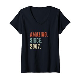 Womens Vintage 2007 18th Birthday Idea for Amazing Since 2007 V-Neck T-Shirt