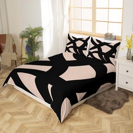 jejeloiu Black and Dark Tan Bedding Set Queen Size Geometric Modern Comforter Cover Set for Kids Teens Adults Abstract Neutral Art Duvet Cover Abstarct Art Bedspread Cover 3Pcs with 2 Pillow Cases