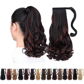 HSPCYGG Ponytail Extension Wavy Black Clip Ponytails 16" 4.2 Oz Wrap Around Synthetic Women Hair Extensions Del Pelo Look Real Girl Hair Piece Wig Fluffy Soft&Not Tangled