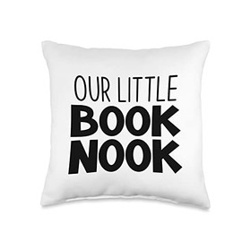 Our Little Book Nook Reading Corner Kids Black White Throw Pillow