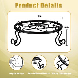 INMTIE Metal pot holder, heavy-duty pot holder, indoor and outdoor rust proof metal pot container circular holder, home and garden decoration display stand (3-piece set in black)