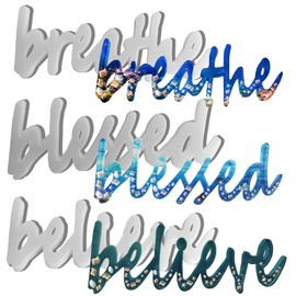 Word Sign Molds 3 Pieces Resin Molds Silicone Molds for Epoxy Resin Believe Breathe Blessed Mold Sign Letter Signs Silicone Casting Molds DIY Craft Home Desk Room Decor Wall Office Sign Decoration