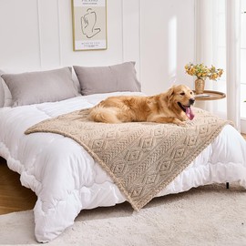 Qeils Jacquard Dog Blankets for Large Dogs, Cozy Calming Pet Blanket Washable for Couch Protection, 280GSM Coral Fleece Plush Fluffy Throw Blanket, Taupe Boho, 50x60IN