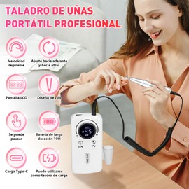 Torno Eléctrico para Uñas, Lima de Uñas Eléctrica Recargable, Drill para Uñas Profesional, con 6 Drill y Bandas de Lijado, para Acrílicos/Geles/Uñas Naturales