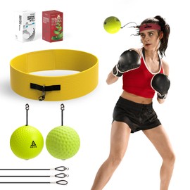 OOTO Upgraded Boxing Reflex Ball, 2 Boxing Training Balls with Elastic Headband，Best Boxing Equipment for Adult/Kids Reaction Agility Hand Eye Coordination Fight Skilld Fitnesswudian. Yellow headband