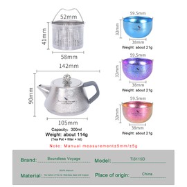 Boundless Voyage Titanium Tea Pot with Strainer Outdoor Camping Travel Tea Kettle Portable Single Layer Stovetop Kettle (kettle with 3 cups-Ti3115D)