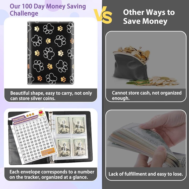 100 Envelopes Money Saving Challenge Binder, A5 Budget Binder with