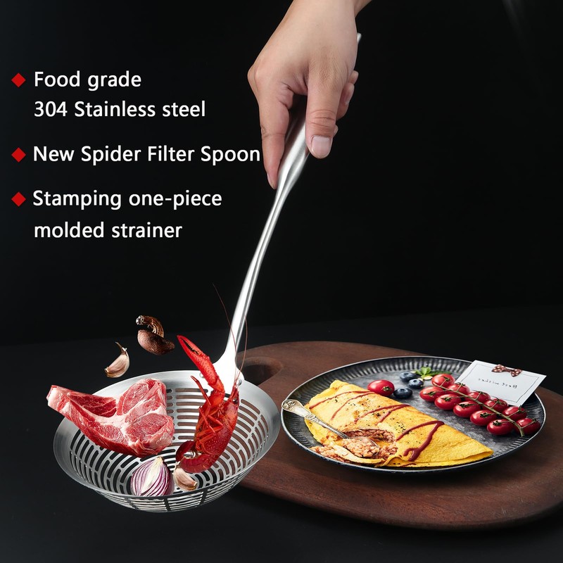 Collfa Cooking Skimmer 304 Stainless Steel Spider Strainer Handheld Metal