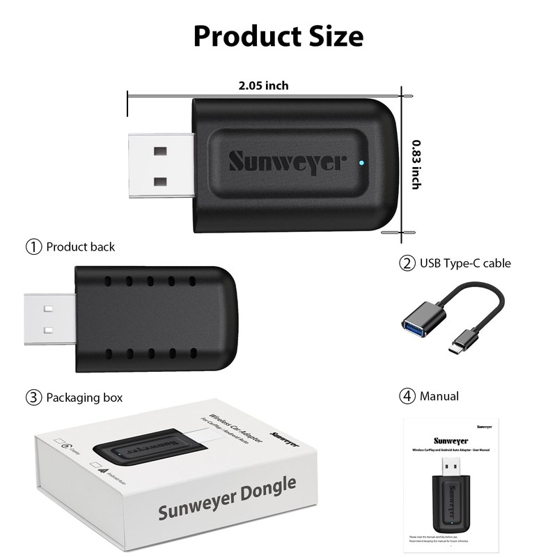 sunweyer 2024 neuester Wireless CarPlay & Android Auto Dongle 2