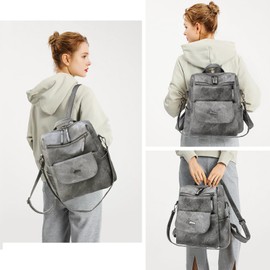 Puwuzixi Women's Backpack Waterproof Anti-Theft Lightweight PU Fashion Travel Multipurpose Convertible Purse Shoulder Bag Handbag Backpack, gray
