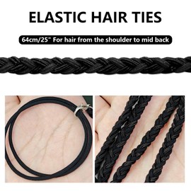 3 Pcs 25" Spiral Braided Hair Ties for Sports,No Damage,Non-Slip Elastic Ponytail Holders for Women Girls,Riptie Hair Bands for Gym,Yoga,Beach Activities(Black)