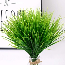 HBell 12pcs Artificial Plants, Plastic Wheat Grass Greenery Shrubs UV Resistant Fake Outdoor Plants for Farmhouse Home Garden Wedding Indoor Outside Decor (Grasses)