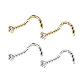 2 Pairs Spiral Nose Nails, Curved Golden Nose Nails, Nose Piercing Nails, Zircon Nose Nails, Stainless Steel Nose Nails, Stainless Steel