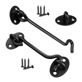 2PCS Door Hook and Eye Latch for Internal Door Black Stainless Steel Gate Latches for Wood Door/Window Cabin Lock with Mounting Screws (4in)