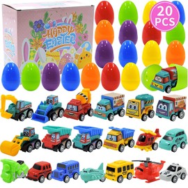 Arclhladin Prefilled Easter Eggs with Pull-Back Construction & Engineering Vehicles, 20 PCS Toy Filled Easter Eggs Perfect for Easter Egg Hunts, Easter Basket Stuffers, Classroom Prize Supplies