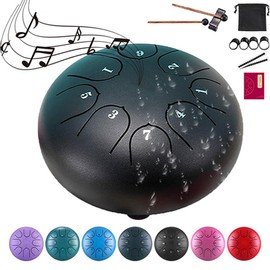 Rain Drum for Outside Garden, 8 Note 6 Inch Steel Tongue Drum, Chakra Drum for Rain Music Chime, Musical Instruments When It Rains, Meditation Accessories for Camping, Meditation, Yoga, Education(6blk