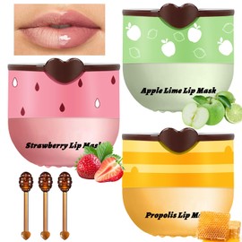 3 unidades de bálsamo labial de miel con palo, miel y fresa, manzana hidratante e hidratante para dormir, reparación y cuidado de día y noche, mejora el color de los labios, reduce las líneas de los