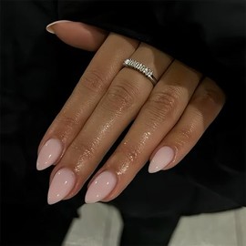 Kqueenest Uñas Postizas Cortas De Color Rosa Polvoriento Con Forma De Almendra, 30 Uñas Postizas Cortas Y Gruesas, Uñas Acrílicas De Color Sólido Con 