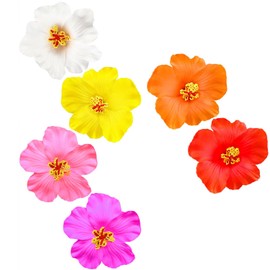 6Pcs Hawaiian Flower Hair Clips for Women, 3.5 Inch Artificial Flower Clips for Vacation Beach Party