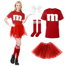 Ficlwigkis Group Costume Fancy Dress Costumes Women's with T-Shirt M Tulle Skirt Gloves and Socks Pack of 4 Carnival Group Costume Adult Carnival Costume (Red, XL)